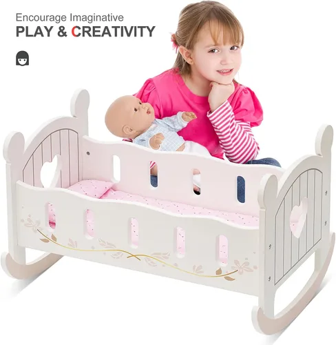Vista 5 de ROBUD Cuna de madera para muñecas, juguetes de cama de muñeca, se adapta a accesorios de muñeca de hasta 18 pulgadas