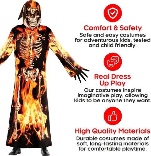 Vista 4 de Morph Disfraz de la parca de fuego para niños, disfraz de la parca para niños, disfraces aterradores para niños, disfraces de la parca para niños