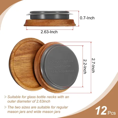 Vista 2 de PATIKIL Tapas para tarros de conservas de madera de boca regular, tapas de frascos de bola, tapas de madera con sello de silicona hermético, tapas