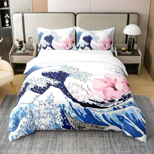 Vista 10 de Juego de funda de edredón de 100 % algodón natural con diseño de la Torre Eiffel para parejas, juego de ropa de cama floral rosa, funda de edredón
