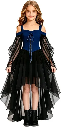 Vista 12 de Vestido de bruja gótica steampunk para niñas, disfraz de vampiro, cosplay Rojo