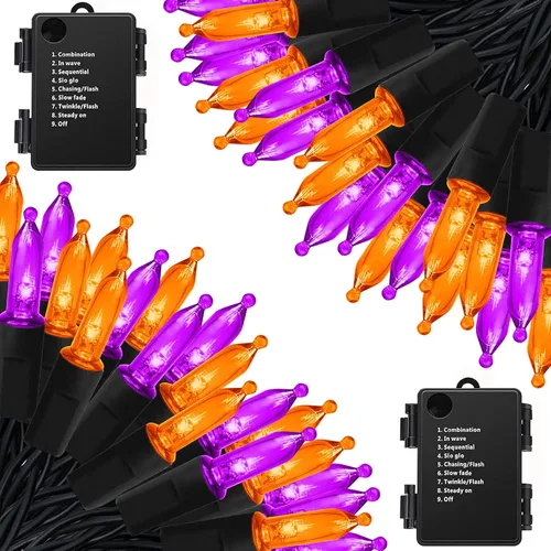Vista 16 de Luces de Navidad a pilas, paquete de 2 mini tiras de 50 luces LED de 17 pies con 8 modos de temporizador automático, luces de árbol impermeables