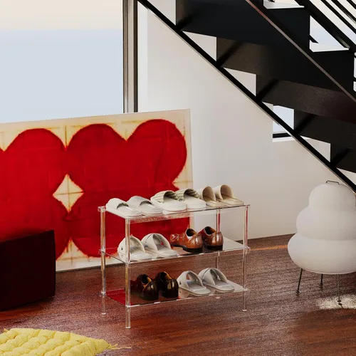 Vista 7 de Aquiver Zapatero acrílico de 3 niveles – Moderno estante de almacenamiento de zapatos independiente para entrada, armario, 25.6 pulgadas de largo x