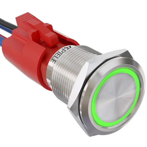 Vista 12 de APIELE Interruptor de botón con pestillo de 10 amperios y 0.748 in, 12 V, SPST, LED, impermeable, redondo, autobloqueante, 1NO (aluminio negro, azul)