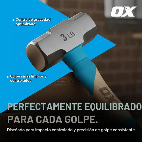 Vista 6 de OX Tools Pro Series - Martillo para enmarcar California de 3 libras, martillo de garra recta de cara fresada con cabeza de acero forjado y mango