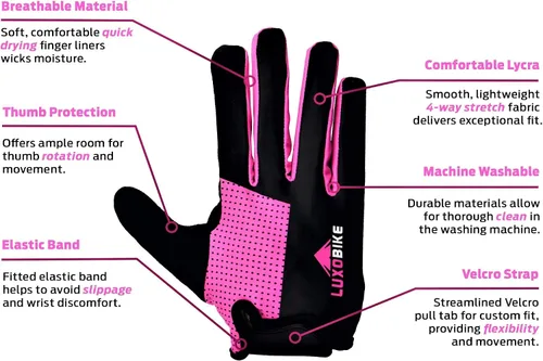Vista 2 de LuxoBike Guantes de ciclismo para mujer, ligeros, transpirables, absorben los golpes, con pantalla táctil, guantes deportivos para hombre