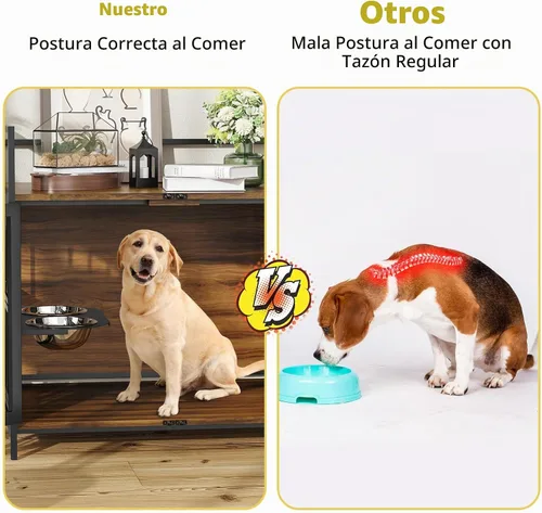 Vista 6 de ROOMTEC Jaula para Perros Estilo Mueble para Perros Grandes de Interior Super Resistente y Duradera con 2 Cuencos de Acero Inoxidable