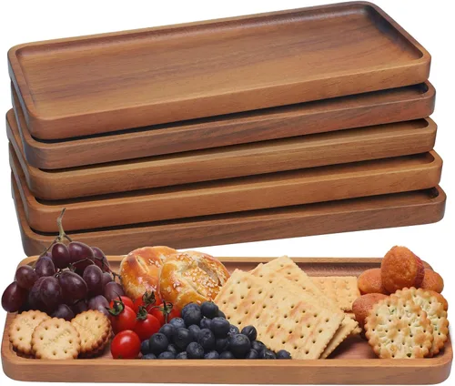 Vista 7 de Pequeñas bandejas y platos de madera maciza de acacia – Mini tablas de madera para charcutería, tabla rectangular para quesos para alimentos, baño