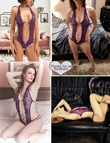 Vista 5 de Avidlove - Body de lencería de una pieza para mujer, diseño de encaje sexy con escote en V profundo, baby doll, tallas XS a XXXL
