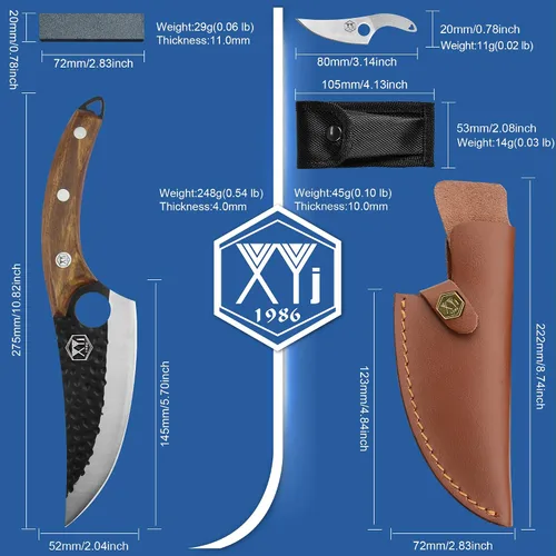 Vista 7 de XYJ Cuchillo de carnicero forjado hecho a mano Cuchillo de chef serbio Cuchillo de acero inoxidable para carne y verduras Cuchillo de camping