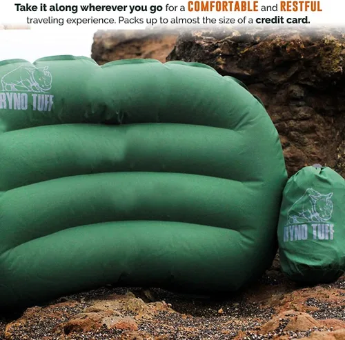 Vista 6 de Ryno Tuff Almohada inflable de nailon para acampar al aire libre para soporte lumbar del cuello, almohada inflable ligera aislada de viaje