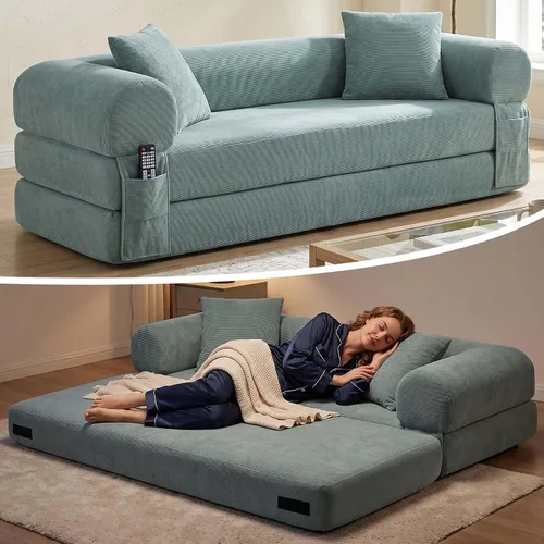 Vista 12 de Anwick Sofá cama convertible sin hueso de 80 pulgadas, sofá cama 3 en 1, tamaño Queen para sala de estar, estudio, apartamento, pana, espuma