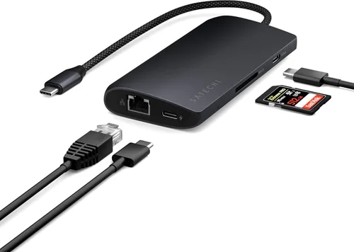 Vista 10 de Satechi Adaptador multipuerto USB C Hub 8 en 1 V2, 4K HDMI, carga USB C PD de 115 W, 3 USB-A, Ethernet, lectores de tarjetas Micro/SD, para laptop