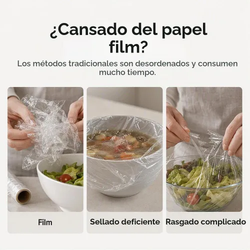 Vista 6 de 300 fundas elásticas desechables para alimentos para cuencos y platos, (1) Cubierta plástica gruesa desechable, envoltura de plástico extra grande