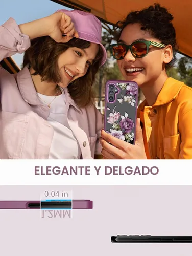Vista 7 de Carcasa para Samsung Galaxy A14, diseño de flores, color morado A14 5G-Púrpura