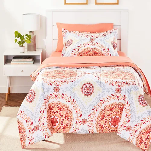 Vista 18 de Amazon Basics - Juego de edredón Twin/Twin XL con sábanas, juego de ropa de cama de 5 piezas, microfibra ligera azul Calvin a rayas, en una bolsa