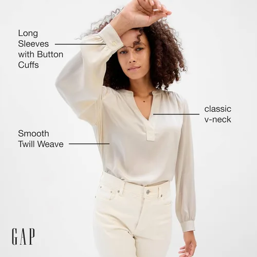Vista 2 de GAP Camisa de manga larga con cuello en V para mujer
