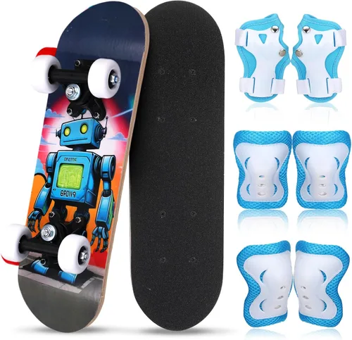 Vista 29 de Honoson Juego de 7 piezas de rodilleras, coderas y muñequeras para patinetas para principiantes y niños pequeños