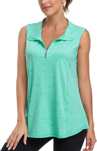 Vista 2 de Viracy Camiseta sin mangas con cremallera para mujer, de secado rápido, para entrenamiento de golf