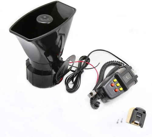 Vista 2 de Sirena policía coche sirena cuerno altavoz coche gritos alarma policía cuerno con micrófono amplificador 12V 80W sonido emergencia amplificador