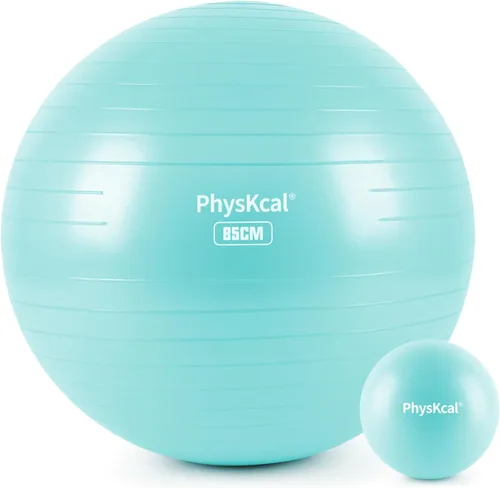 Vista 20 de PhysKcal Pelota de yoga para ejercicio, set de pilates, pelota de fitness de 4 tamaños para entrenamiento, parto, embarazo, terapia física - Bomba