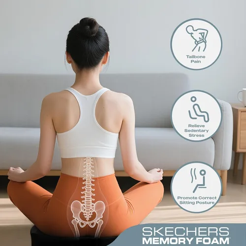Vista 8 de Skechers Cojín de asiento de espuma viscoelástica, cojín para silla de oficina con forma de dona para aliviar el dolor de coxis, almohada para silla