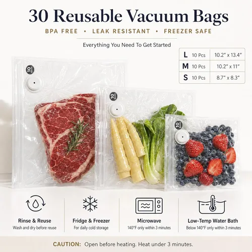 Vista 2 de LUNAPURR 30 bolsas reutilizables selladoras al vacío para alimentos, 10.2 x