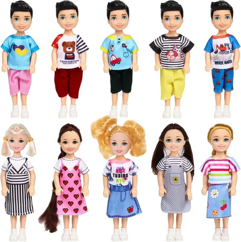 Vista 8 de ONEST 10 juegos de mini muñecas de 5 pulgadas con ropa de muñeca, trajes de fiesta para niños, accesorios para muñecas