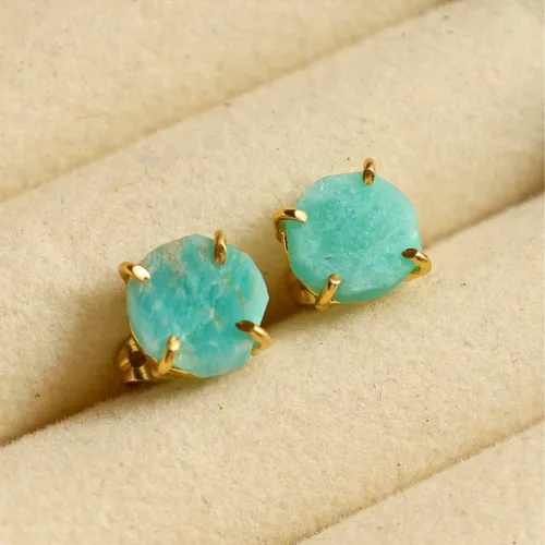 Vista 69 de Gempires Natural Raw Prong Setting Stud Earrings, 8-10 mm Crystals Earring, Handmade Jewelry, Gift for Her