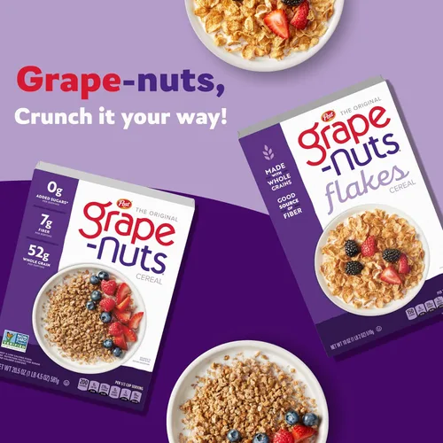 Vista 6 de Grape-Nuts Cereal de desayuno original, cereal crujiente de trigo integral y cebada, proyecto verificado sin OMG, caja de 20.5 onzas