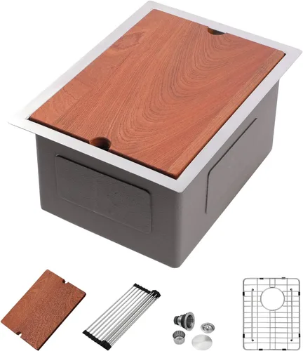 Vista 14 de Dcolora Fregadero de barra pequeño dorado de 13 x 15 pulgadas, acero inoxidable 304 de calibre 16, tablero de cubierta para ahorrar espacio