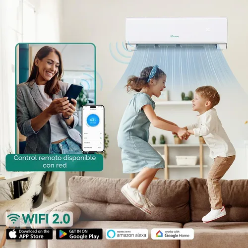 Vista 3 de YITAHOME 22 SEER2 18K BTU 2 Zona Mini Split AC/sistema de calefacción, 9000 9000 BTU Dual Zone Mini Split Aire acondicionado, 208-230V precargado