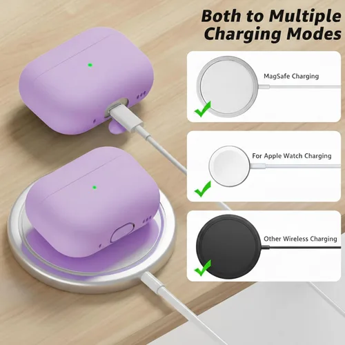Vista 4 de Compatible con Airpods Pro 3, funda protectora de silicona suave con kit de limpieza y cordón compatible con AirPod Pro de 3ª generación, LED