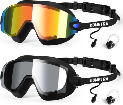 Vista 8 de Paquete de 2 gafas de natación para adultos, sin marco, antivaho con protección UV, gafas de natación con visión clara para hombres y mujeres