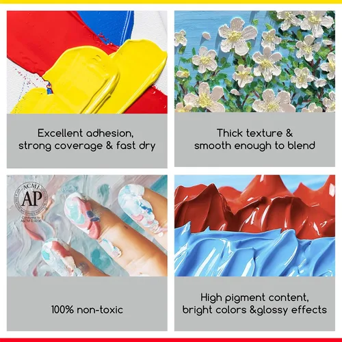 Vista 3 de MEEDEN Juego de pintura acrílica: 1L/33.8 oz x 12 colores pinturas acrílicas grandes a granel - Pinturas artísticas brillantes de cuerpo pesado