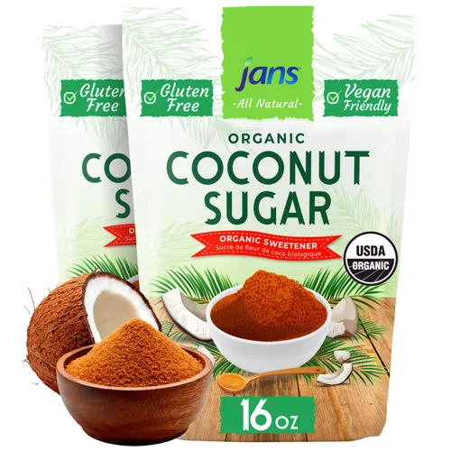 Vista 9 de Jans Azúcar de coco orgánico, 16 onzas, azúcar de palma de coco natural, azúcar de coco moreno, sin refinar, sin OMG, azúcar sin gluten, alternativa