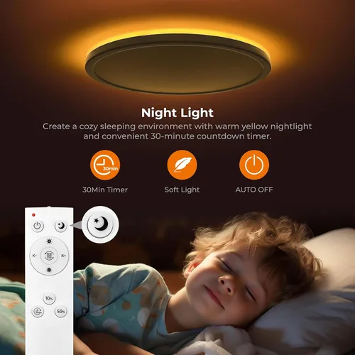 Vista 5 de Matane Lámpara de techo empotrada con control remoto, luz nocturna de 8.7 pulgadas, 18 W, 3000 K-6500 K, ajustable, luces LED de bajo perfil