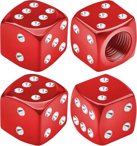 Vista 10 de 4 tapas de vástago de válvula de neumático estilo dado, tapas de neumáticos de automóvil, cubiertas de válvula de rueda de aleación de aluminio