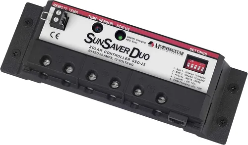 Vista 2 de Morningstar SunSaver Duo 25A PWM Controlador de carga solar (SSD-25RM) - Regulador de panel solar para dos baterías de 12 V, ajustes de carga