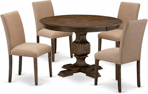 Vista 20 de East West Furniture F2AB5-747 - Juego de muebles de comedor de 5 piezas, incluye una mesa de comedor redonda con pedestal y 4 sillas tapizadas