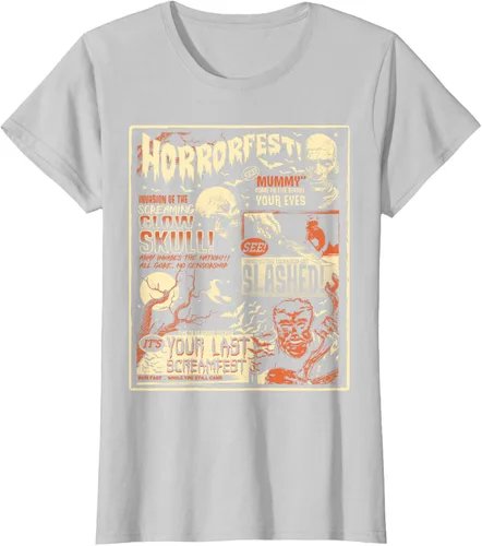 Vista 20 de Vintage Horrorfest Movie Poster Terror Old Time Halloween Camiseta S Negro