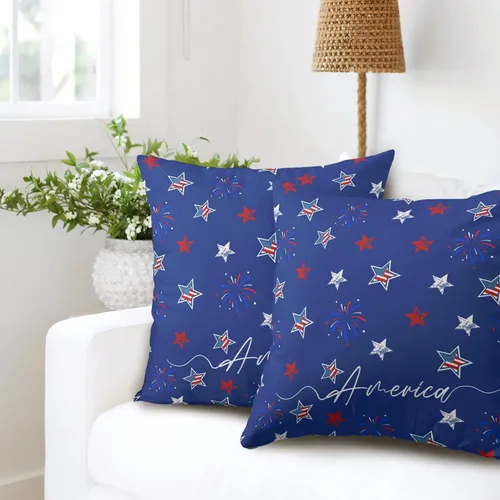 Vista 8 de Juego de 2 fundas de almohada patrióticas para exteriores, diseño de estrellas azules del 4 de julio, 16 x 16 pulgadas, fundas de almohada