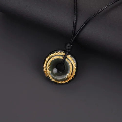 Vista 5 de COAI Collar de dragón de piedra de obsidiana Feng Shui