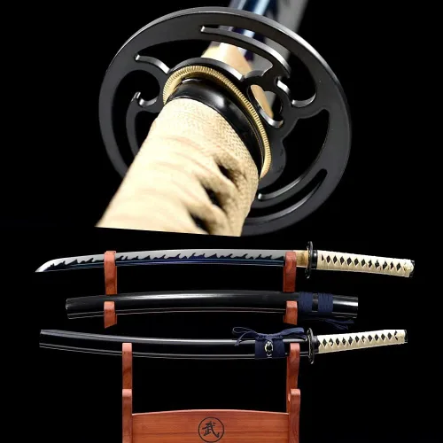 Vista 10 de Espada samurái Wakizashi hecha a mano, Katana de espiga completa, espada media, cuchillos japoneses hechos a mano listos para la batalla