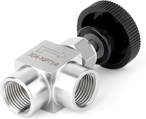 Vista 7 de TAISHER 1 pieza Válvula de aguja de 90 grados de acero inoxidable 304 de 1/4" hembra NPT para control de flujo de agua, gas, aceite con rosca