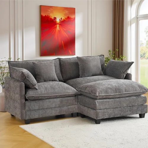 Vista 8 de Juego de sofá de felpilla Cloud de 77 pulgadas con almohadas, sofá biplaza de asiento profundo para apartamentos, ahorro de espacio de 2 plazas