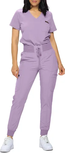 Vista 13 de Monarch Uniforms Slim Fit Stretchy Scrubs Women's Jogger Scrub Set Slim Jogger Scrubs with Tuck-In Top for Women Negro