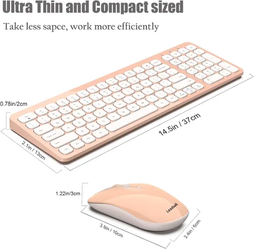 Vista 4 de LeadsaiL Combo de teclado y mouse inalámbricos, juego de mouse y teclado inalámbricos ergonómicos para computadora, mouse y teclado compacto