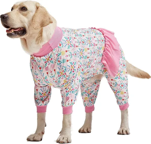 Vista 15 de LovinPet Pijamas Grandes para Perros – Camisa de unicornio para perro, mameluco de recuperación poscirugía, sirenas y unicornios estampado Azul