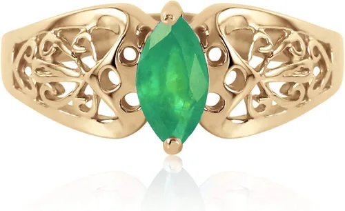 Vista 2 de Galaxy Gold GG Anillo de filigrana de oro amarillo de 14 quilates con esmeralda natural en forma de marqués